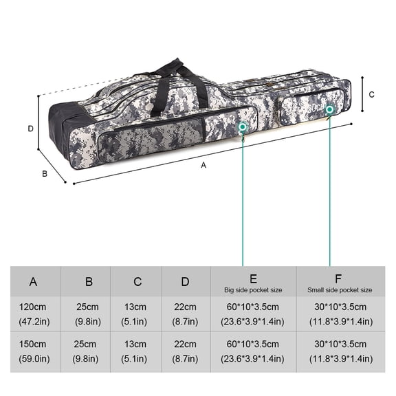 NFTIGB 3 Layers Fishing Bag Portable Folding Fishing Rod Reel Bag Fishing Tackle Carry Bag Case Travel Storage Bag - 59 inches / 150 cm