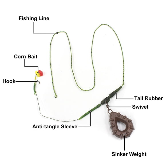 NFTIGB 3 Pack Carp Fishing Inline Rig Set with 80g Sinker Weight Tail Rubber Tubes Anti-Tangle Sleeves Quick Change Swivels Hooks, 8.27 inches / 21 cm