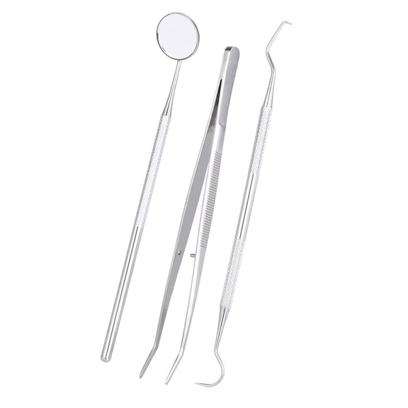 NFTIGB 3-Piece Dental Hygiene Tools Kit Stainless Steel Dentist Set with Anti-Fog Mirror Probe Tweezers for Teeth Care Cleaning (8.27 inches / 21 cm)