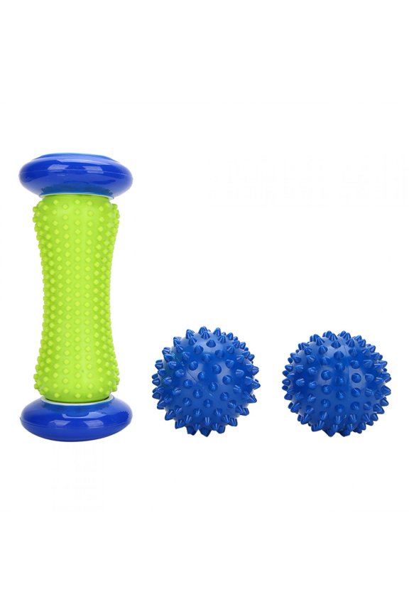 3-Piece Foot Massage Roller and Spiky Ball Set for Plantar Fasciitis Relief, Deep Tissue Foot Arch Massager Tool for Muscle Recovery, Includes 2 Balls and 1 Portable Roller (6.5 inches/16.5cm)