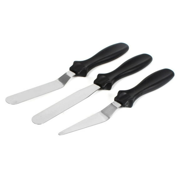 NFTIGB 3-Piece Stainless Steel Baking Spatula Set, Reusable Food Grade Cake Cream Frosting Smoother Knife Tool with Plastic Handle for Decorating Desserts, Black (8.7 to 9.1 inches / 22-23 cm)