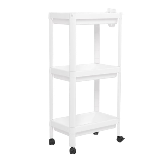 NFTIGB 3-Tier Rolling Bathroom Organizer Shelf with Wheels, Plastic Freestanding Mobile Utility Cart for Kitchen, White (14.57 inches / 37 cm)