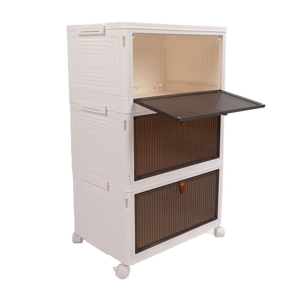 NFTIGB 3 Tier Stackable Storage Bins with Lids Clear Plastic Storage Boxes with Wheels Collapsible Closet Organizer and Storage Cabinet for Living Room Bedroom 16.93x11.42x29.53 Inches