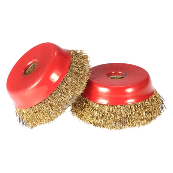 NFTIGB 3 inches / 76.2 mm Steel Wire Wheel Fine Crimp Cup Brush, Heavy-Duty Rotary Tool Accessories for Angle Grinder Paint Rust Removal, Red/Brown, 2 Pieces