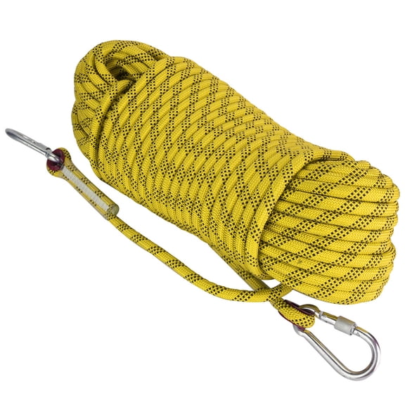 NFTIGB 30m / 98.4ft Rock Climbing Rope, 12mm / 0.47in Diameter Safety Survival Cord, Heavy Duty 3300 lbs Static Mountaineering Escape Rope, Floating Polyester Equipment, Yellow