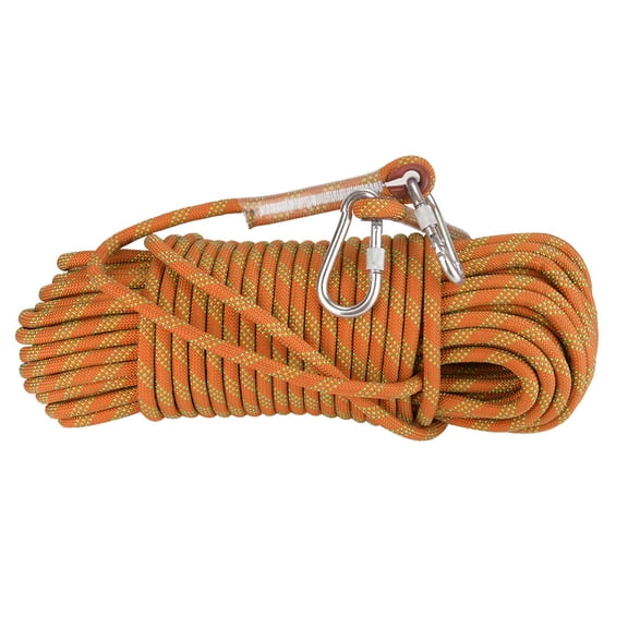 NFTIGB 30m / 98.4ft Rock Climbing Rope, 12mm / 0.47in Diameter Safety Survival Cord, Heavy Duty 3300 lbs Static Mountaineering Escape Rope, Floating Polyester Equipment, Orange