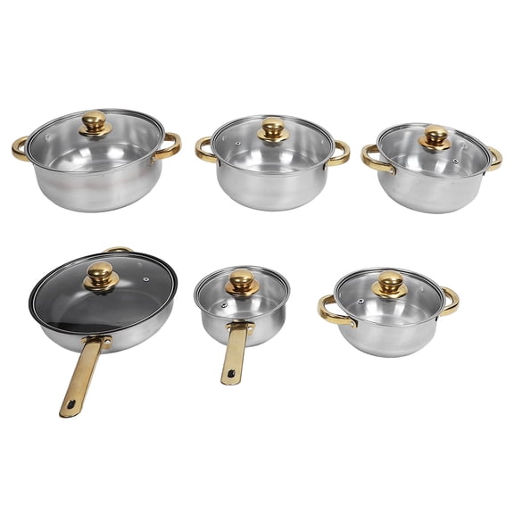 NFTIGB 32-Piece Stainless Steel Cookware Set Non-Stick Pots and Pans with Gold Handles for Home Kitchen Cooking