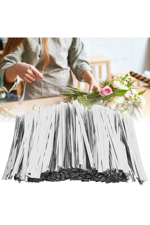 3200 Pieces PET Plastic Twist Ties 3.94 Inches / 10 cm for Candy Bread Bag Packaging Lollipop Dessert Sealing Silver