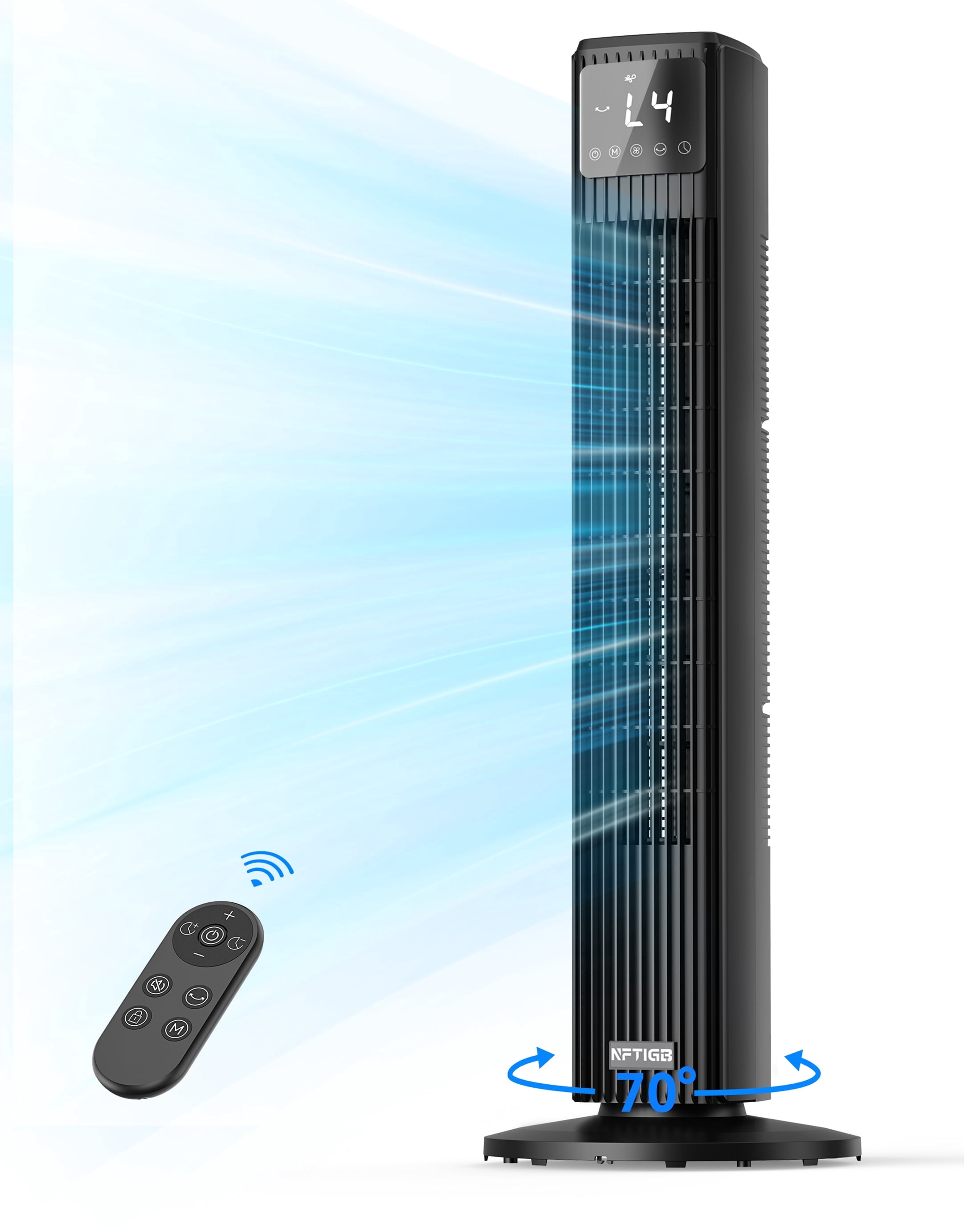 NFTIGB 36" Tower Fans for home, Standing Bladeless Fan with Remote, Oscillating Fan with LED Display, 12H Timer, 4 Speeds, 4 Modes, Powerful Airflow Ultra Quiet Bedroom Fan