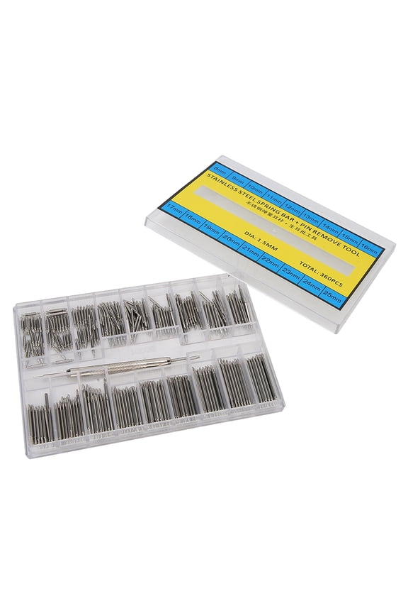 360Pcs Double Ended Watch Band Spring Bars Pin Remove Tool, Stainless Steel Watch Repair Kit for Strap Adjustment, Sizes 0.31-0.98 inches / 8-25mm, Professional Watchmaker Accessories