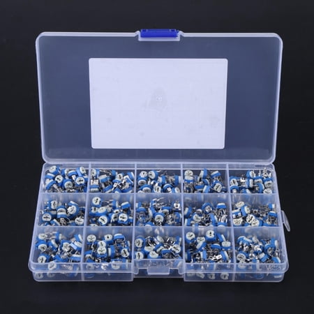 NFTIGB 375Pcs 15 Values Potentiometer Variable Resistor Assortment Kit with Storage Box, 100 Ohm to 1M Ohm Trimmer Resistors for Electronics, 7.09 inches / 18.00 cm Case
