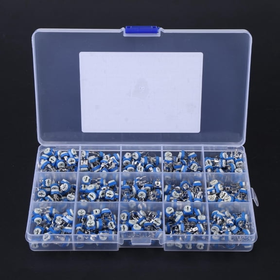 NFTIGB 375Pcs 15 Values Potentiometer Variable Resistor Assortment Kit with Storage Box, 100 Ohm to 1M Ohm Trimmer Resistors for Electronics, 7.09 inches / 18.00 cm Case