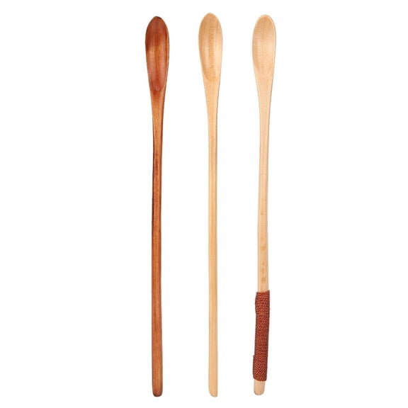 NFTIGB 3Pcs Long Handle Wood Spoon Kit, 7.9 inches / 20 cm Natural Wooden Coffee Milk Honey Mixing Stirring Spoons, Eco-friendly Kitchen Tableware Set