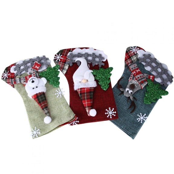 NFTIGB 3Pcs/Set Christmas Stockings Sock Gift Bag Hanging Pendant Holiday Tree Decoration Linen Santa Deer Bear (9.3 in / 23.5 cm)