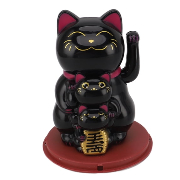 NFTIGB 4.5-inch Solar Powered Smiling Fortune Cat Ornament Automatic Hand Waving Lucky Figurine for Car Dashboard Desk Black
