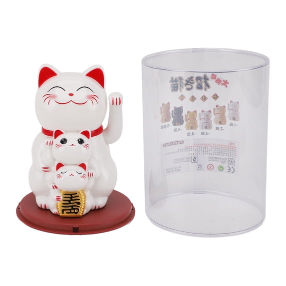 NFTIGB 4.5-inch Solar Powered Smiling Fortune Cat Ornament Automatic Hand Waving Lucky Figurine for Car Dashboard Desk White