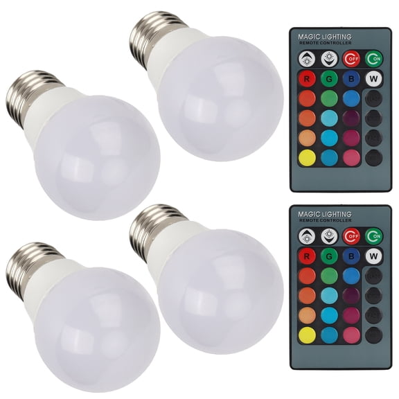 NFTIGB 4-Pack E27 RGB LED Light Bulbs Colorful Decorating Lamp with Two Remote Controls, 3W Dimmable Color Changing Bulb Lighting for Home Parties, AC 85-265V