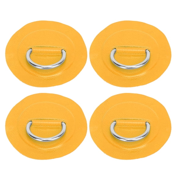 NFTIGB 4 Pcs PVC Patch Elastic Rope Set D Ring Patch Bungee Cord Set Stainless Steel D Ring Pad Yellow For Inflatable Boat Kayak 3.15 inches / 8 cm