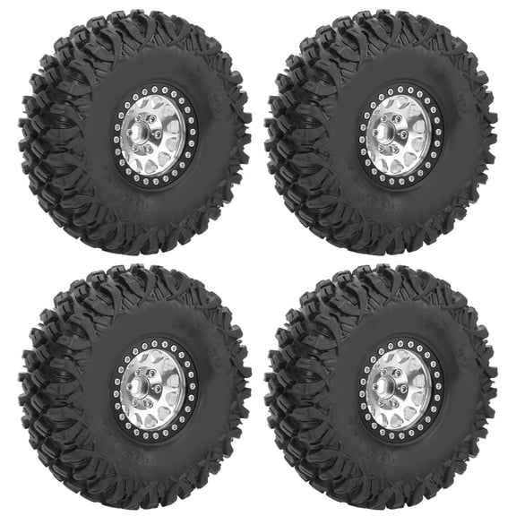 NFTIGB 4 Pcs RC Tires Wear Resisting Aluminum Alloy Wheel Rims with Rubber Tires for Remote Control Crawler Car TRX-4 SCX10 90046 REDCAT GN8 Replacement Part Silver Black (9.84 in / 25 cm)