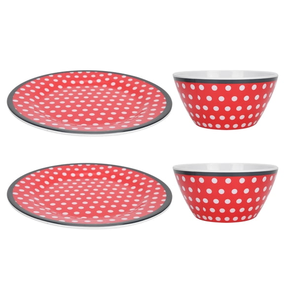 NFTIGB 4-Piece Salad Plate Set, Red Dots Imitation Porcelain Food Cake Dishes, Elegant Dinnerware for Kitchen (4Pcs Set, 8.9 inches / 22.5 cm)