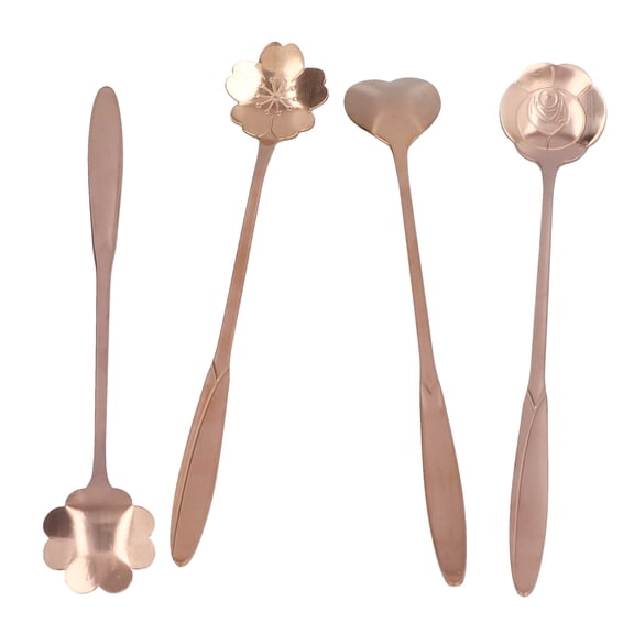 NFTIGB 4 Pieces Flower Heart Shaped Coffee Spoons Stainless Steel Desert Scoop Ice Tea Spoon Rose Gold Finish 7.1 Inches / 18 cm Kitchen Mixing Flatware Utensils Set
