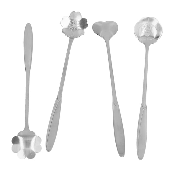 NFTIGB 4 Pieces Flower Heart Shaped Coffee Spoons Stainless Steel Desert Scoop Ice Tea Spoon Silver Finish 7.1 Inches / 18 cm Kitchen Mixing Flatware Utensils Set