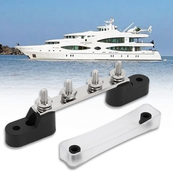 NFTIGB 4 Studs Bus Bar Electric Terminal Junction Block 100Amp 12-48V, Power Distribution Block for Automotive Car Marine Boat RV, 6.30 inches / 16 cm Silver Black Nylon Brass Stainless Steel