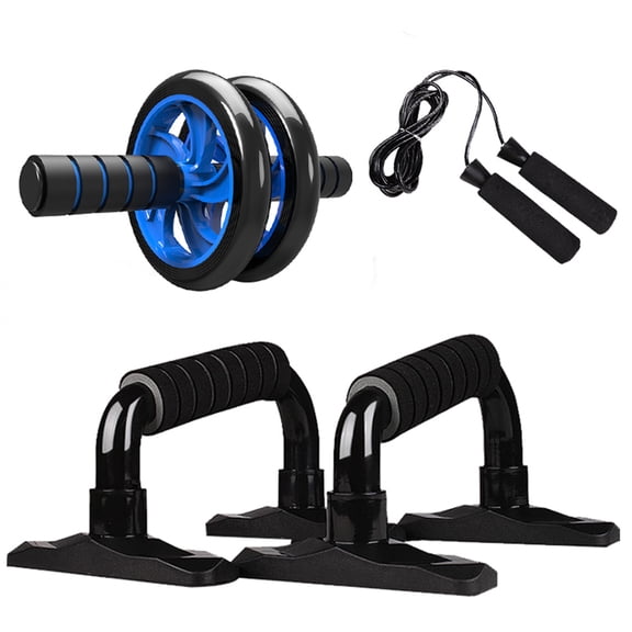 NFTIGB 4-in-1 Ab Wheel Roller Kit Abdominal Press Wheel Pro with Push-UP Bar Jump Rope and Knee Pad Portable Equipment for Home Exercise Muscle Strength