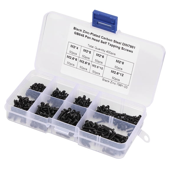 NFTIGB 400Pcs Black M2/M2.6 Cross Pan Head Self Tapping Screws Set Assortment Kit