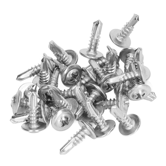 NFTIGB 410 Stainless Steel Self Tapping Screws, Quick Round Washer Head Metal Screws Heavy Duty Wood Fasteners 4.8x16mm, 100 Inches / 254 cm Total Length Pack, 100 Pcs Assortment Set