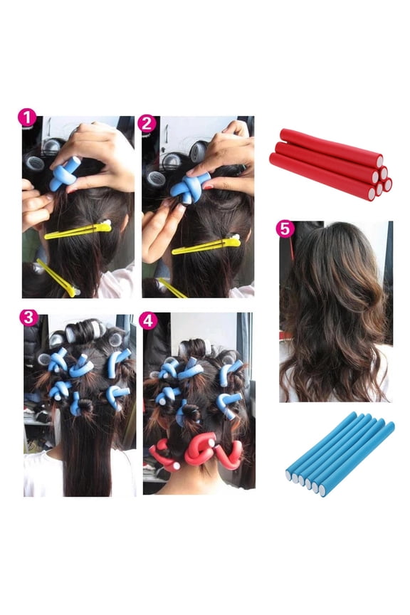 42-Pack Heatless Hair Rollers Flexible Foam Bendy Styling Sticks, 7.08 inches / 18 cm Length, 360 Degree Rotatable Curler Set for All Hair Types