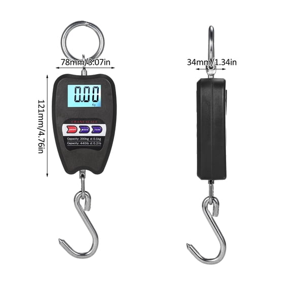 NFTIGB 440lb / 200Kg Digital Hanging Fish Scale, Accurate Handheld Mini Crane Scale with Hook for Farm, Hunting, Fishing and Large Luggage, Black