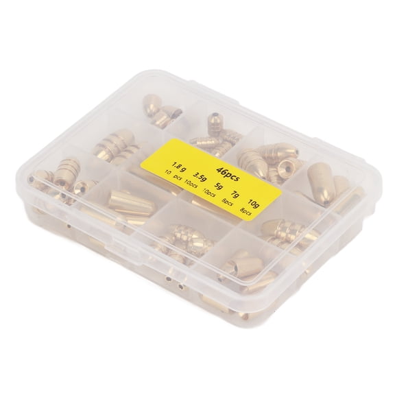 NFTIGB 46-Piece Fishing Brass Sinkers Weights Kit, Bullet Weights Tackle Sinkers Box Set for Freshwater and Saltwater Bass Fishing, 11x9x2 Inches / 27.9x22.8x5.1 cm