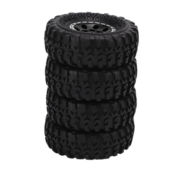 NFTIGB 4PCS 55mm Rubber Wheel Tires with Black Aluminum Alloy Rims and Brass Hex Adapters, Premium Upgrade Replacement Parts for 1/24 Scale Axial SCX24 RC Rock Crawler, Enhances Grip (2.16 inches)