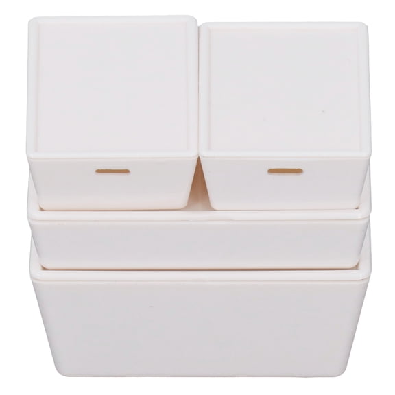NFTIGB 4PCS Dollhouse Storage Box Excellent Detail Fine Workmanship ABS Acrylic 1:12 1:6 Mini Stackable Container White (3.54 inches / 9 cm)