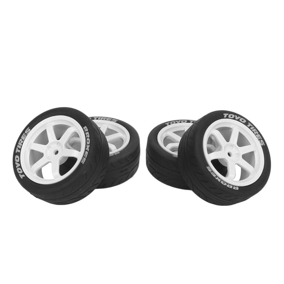 NFTIGB 4Pcs 1/10 RC Tires Plastic Rubber Smoothly Surface Strong Cushioning Wheels Replacement Compatible with TAMIYA TT01 TT02 XV01 HSP (2.64 inches / 67 mm) White Color for Toy Cars