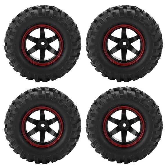 NFTIGB 4Pcs 6 Holes Wheel Tyres Rubber Tires With Hubs for 1/10 Scale RC Crawler Off Road Truck Car, 3.78 inches / 96 mm Diameter
