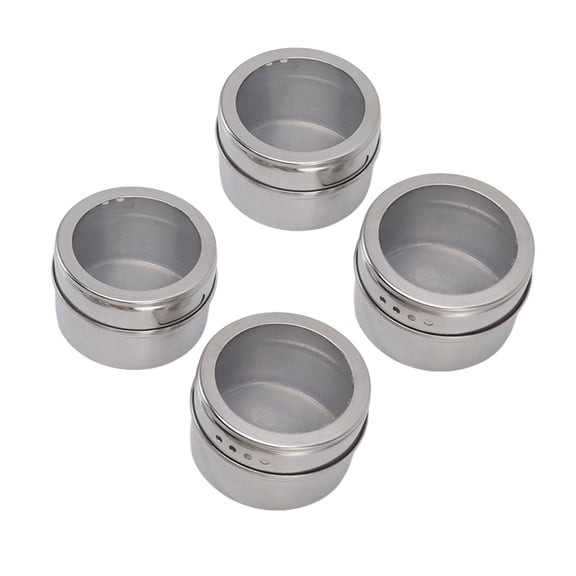 NFTIGB 4Pcs Magnetic Spice Jars Stainless Steel Clear Sift Pour Lids Wall Mounted Seasoning Organizer Set Tins Space Saving Fridge Storage 2.48 inches / 6.3 cm Silver