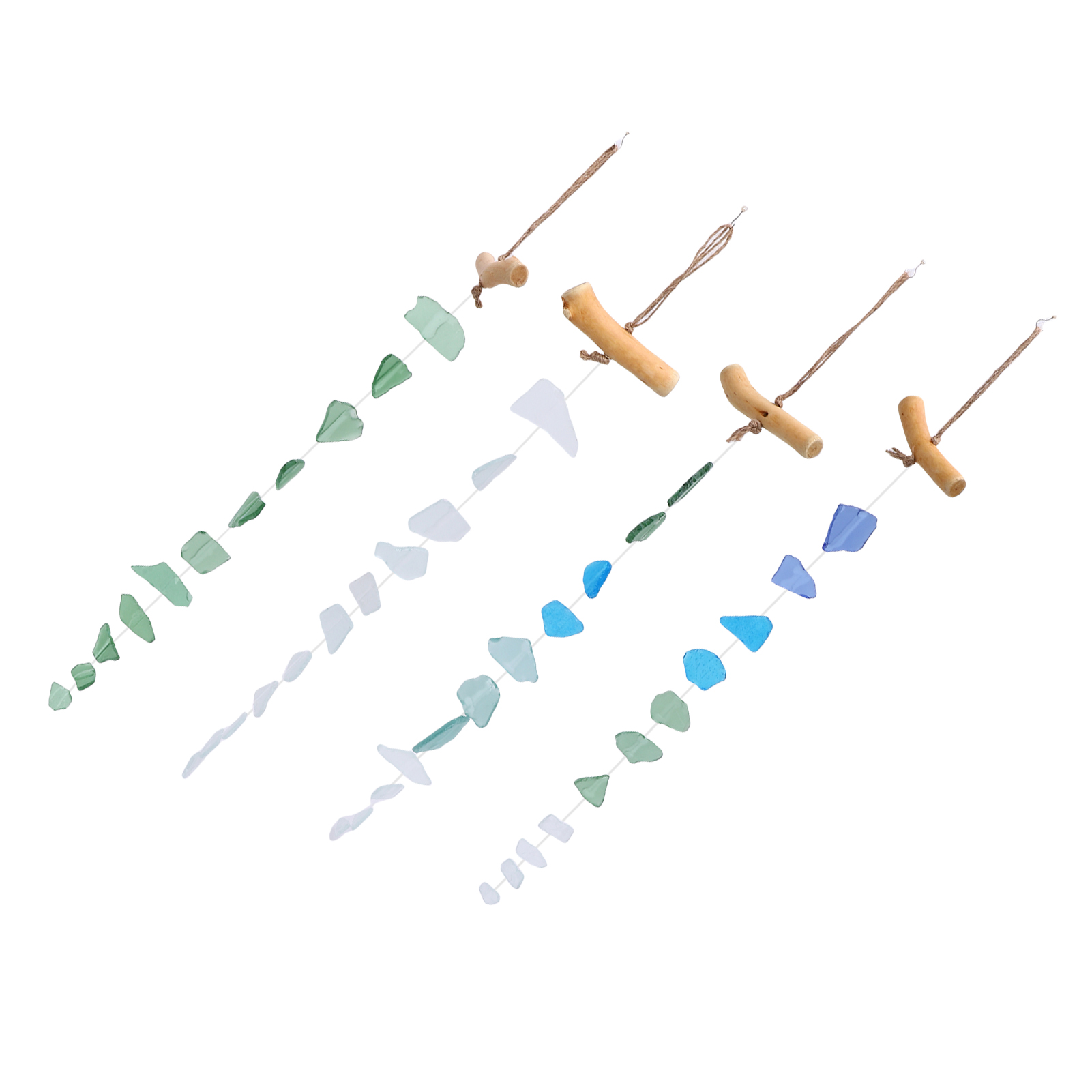 NFTIGB 4pcs Sea Glass and Driftwood Chime Sandblasted Glass Hand Crafted Wind Chime Garden Yard Indoor Outdoor Decorations Bohemian Wreath (6.69 inches / 17 cm) Multicolor