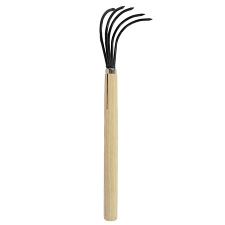 NFTIGB 5-Claw Rake Hand Cultivator with Long Wooden Handle, Bendproof Garden Hand Rake Tool, Great for Loosening or Weeding Soil, 15.75 inches / 40 cm