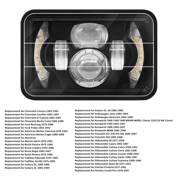 NFTIGB 5 Inch LED Headlight 4x6 Inch Car Rectangular Headlight with DRL Turn Signal High/Low Beam replacement for Peterbilt Kenworth Oldsmobile Cutlass (Pack of 1) [cite: 15, 16]