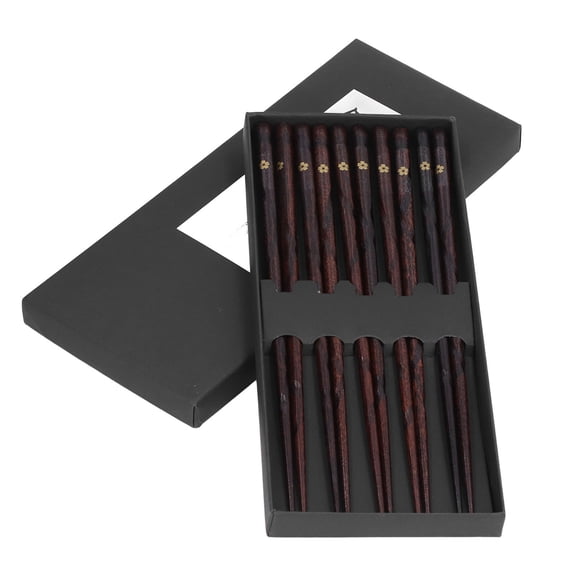 NFTIGB 5 Pairs Japanese Style Redwood Chopsticks, 9 Inch Gold Floral Printed Reusable Wooden Chop Sticks Gift Set for Family Dining
