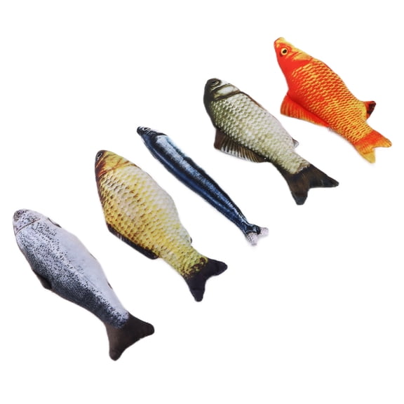 NFTIGB 5-Piece Cat Toy Fish Set, Realistic Plush Simulation Kicker Toys with Catnip for Indoor Cats (Salmon/Carp/Saury), 7.87 inches / 20 cm