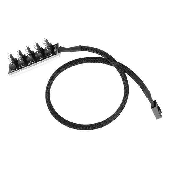 NFTIGB 5-Port PC 4-Pin PWM CPU Cooling Fan Splitter Hub Adapter Braided Cable, 1 Female to 5 Male, PC Extension Power Cable with Strong Adhesive Tape, 15 inches / 38.1 cm Length, Black