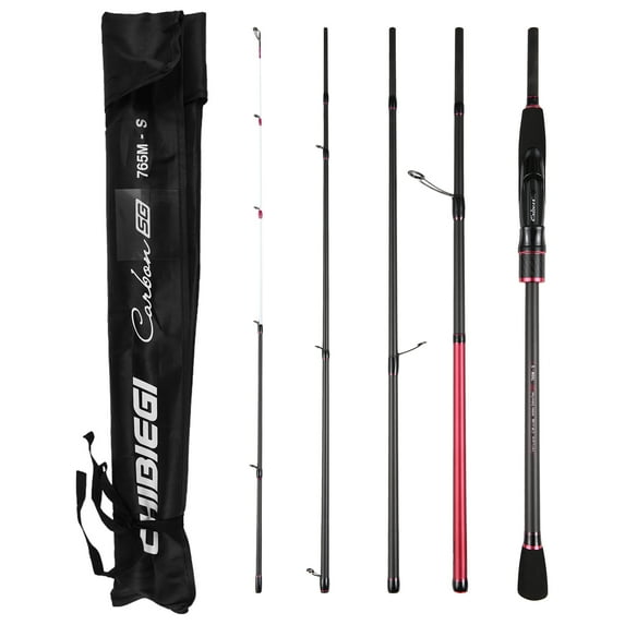 NFTIGB 5 Sections Fishing Pole Ultralight Spinning Travel Rod Carbon Fiber with Storage Bag, Medium Power, Moderate Fast Action, Portable Gear for Freshwater and Saltwater Angling, 7.5ft / 2.29m