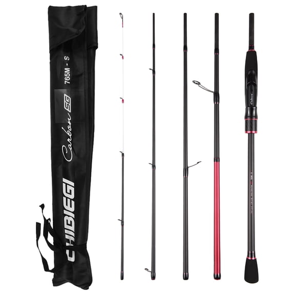 NFTIGB 5 Sections Fishing Pole Ultralight Spinning Travel Rod Carbon Fiber with Storage Bag, Medium Power, Moderate Fast Action, Portable Gear for Freshwater and Saltwater Angling, 7.5ft / 2.29m
