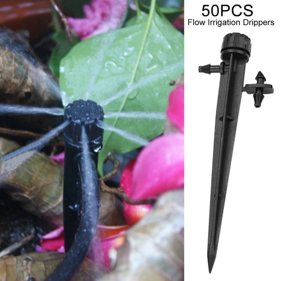 NFTIGB 50 Pack 360 Degree 8 Holes Adjustable Water Flow Irrigation Drippers Stake Emitter Drip System for Garden Lawn Pots Tubs Ground Cover Nurseries and Landscaping Needs