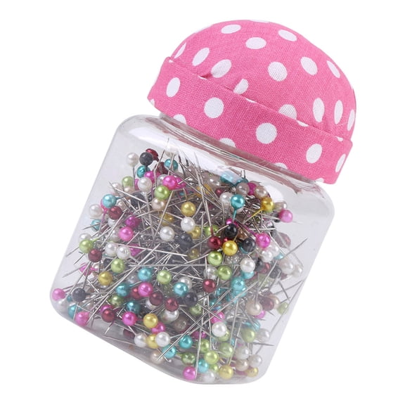 NFTIGB 500-Piece Assorted Color Bead Needles & Quilting Sewing Pins Size 24 in Pink Fabric Covered Pin Cushion Bottle for Crafting, Dressmaking, and Decoration (1.45 Inches / 37mm)