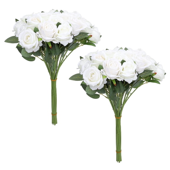 NFTIGB 50pcs Artificial Realistic Long Stem Fake Roses for Wedding Bouquets Centerpieces Home Decoration 19.9 inches / 50.5 cm (White)