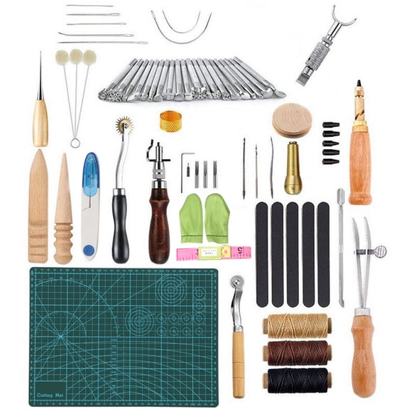 NFTIGB 50pcs Comprehensive Leathercraft Kit DIY Handwork Craft Leather Hand Sewing Tools Needle Wax Thread Punch Hole Tool Kit for Beginners and Professionals (14.96 inches / 38 cm)
